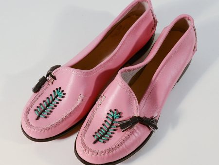 Vintage 50s Pink Beaded Moccasin Loafers, Rockabilly Deadstock Shoes SZ 6M Hot on Sale