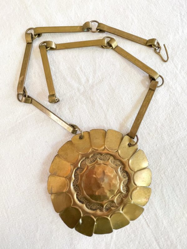 Vintage Brass Handmade Modernist Necklace, Boho Hippie Pendant Necklace Online Sale