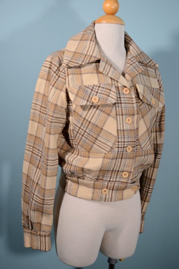 Trousers Up 70s Wool Plaid Bomber Jacket M For Sale