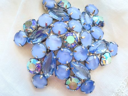 Vintage Blue Moonglow AB Brooch, Silver Tone Costume Jewelry Pin Sale