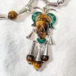 Vintage Sterling Silver Pendant Necklace, 925 Silver Tiger Eye Malachite Hand Carved Stone Mayan Aztec Face Taxco Mexico on Sale