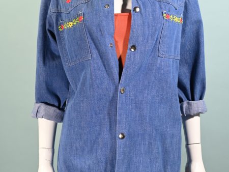 Vintage Embroidered Denim Jacket Top, Mackey Mexico Hippie Bohemian Top Online