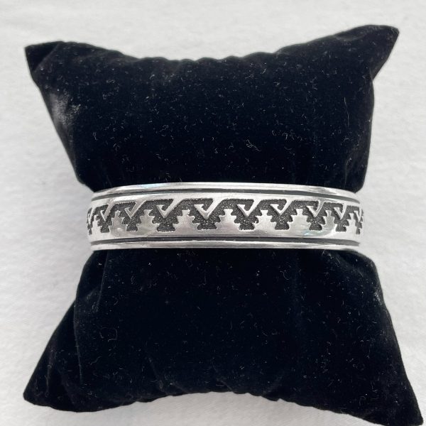 Thomas Singer Sterling Silver Cuff Bracelet, Navajo Etched Overlay Bracelet SZ 7  For Discount