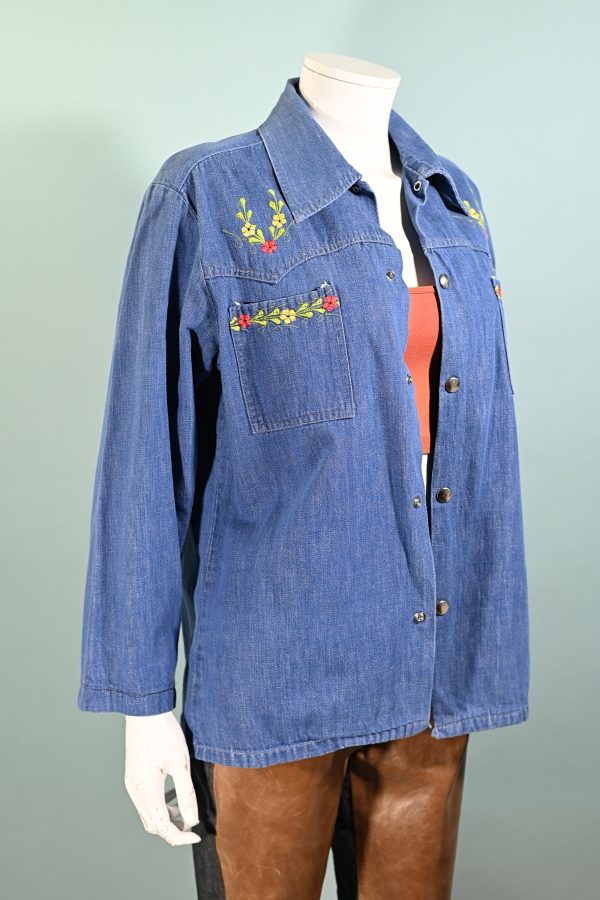 Vintage Embroidered Denim Jacket Top, Mackey Mexico Hippie Bohemian Top Online