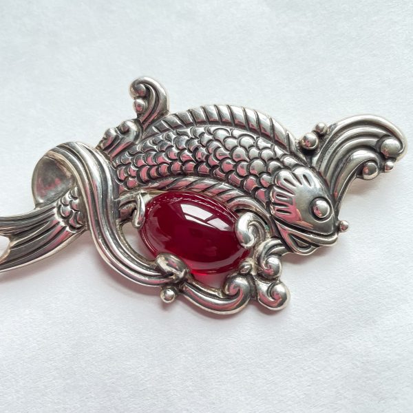 Rare Vintage Los Castillo Brooch Fish in Waves Brooch, Taxco Sterling Brooch #514C For Discount