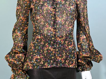 Rare 70s Betsey Johnson Alley Cat, Floral Print Pirate Sleeve Blouse, M Online Sale