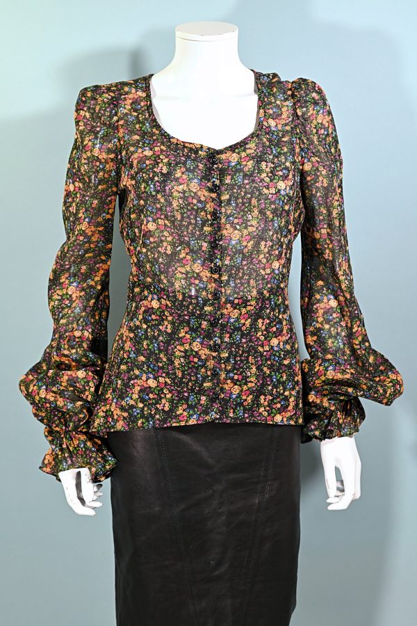 Rare 70s Betsey Johnson Alley Cat, Floral Print Pirate Sleeve Blouse, M Online Sale