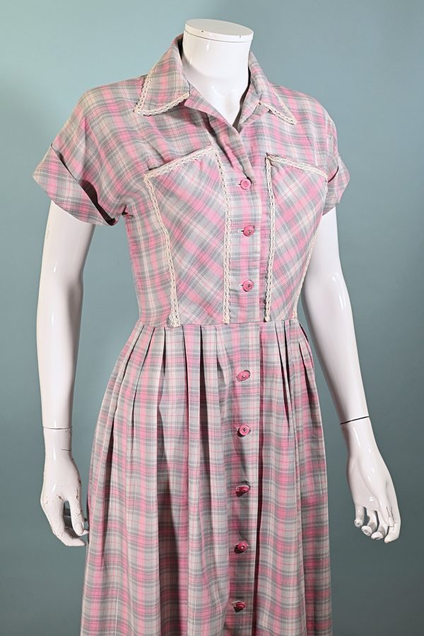 Vintage 50s Pink Grey Silver Cottagecore Dress, 26  Waist Online