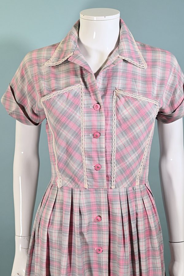 Vintage 50s Pink Grey Silver Cottagecore Dress, 26  Waist Online