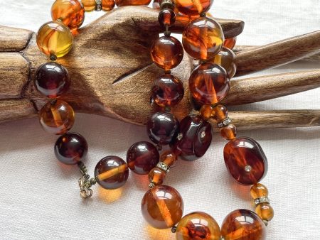 Vintage Bakelite Beaded Necklace + Rhinestones Hot on Sale