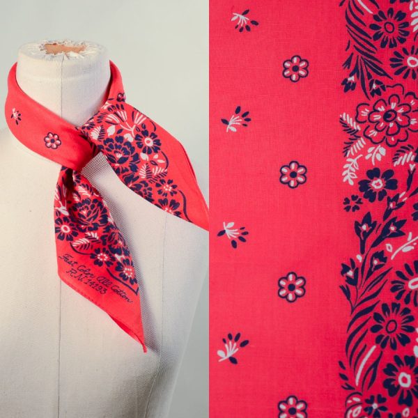 SOLD Vintage Red Blue Floral Print Bandana, Country Western Americana Neck Scarf NOS Online