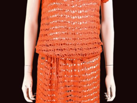 Vintage 60s Orange Crochet Mod Shift Mini Dress, Boho  S M Discount