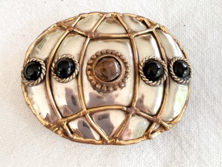 Vintage Brutalist Modernist Abstract Belt Buckle, Mixed Metals & Stones, Unworn Deadstock Made in India Hot on Sale