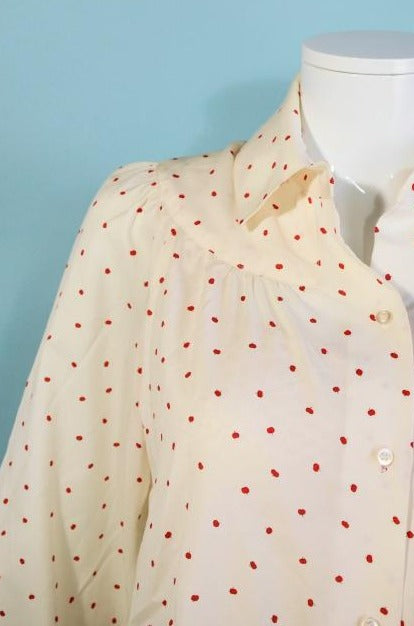 Vintage 70s Blouse Novelty Print Tiny Cherry Pattern  M Online