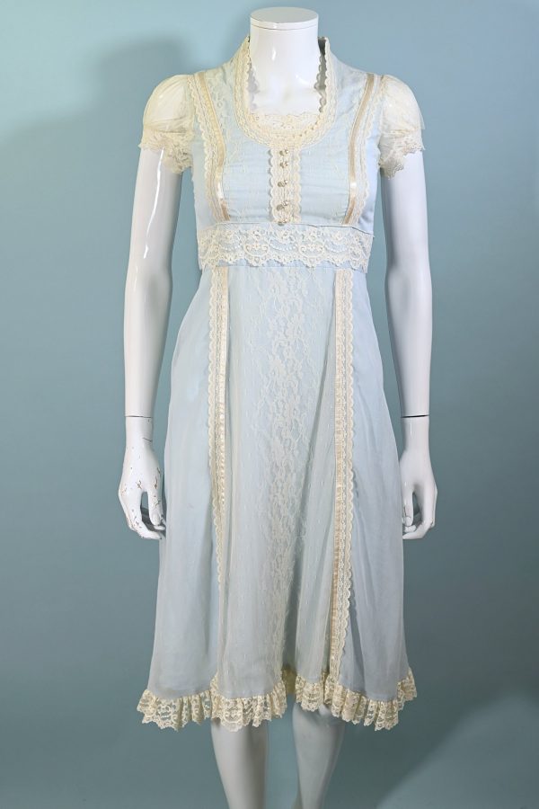 Vintage Gunne Sax Soft Blue & Lace Cottagecore Dress XS For Cheap