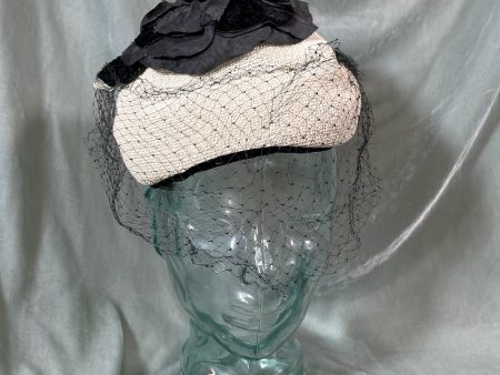 Waldorf Fashions Vintage 50s White Straw Hat w Flower & Net, Needs Some Work S Discount