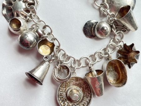 Vintage Silver Igualagro Mexico Charm Bracelet, 16 Charms 23.8 Grams Online