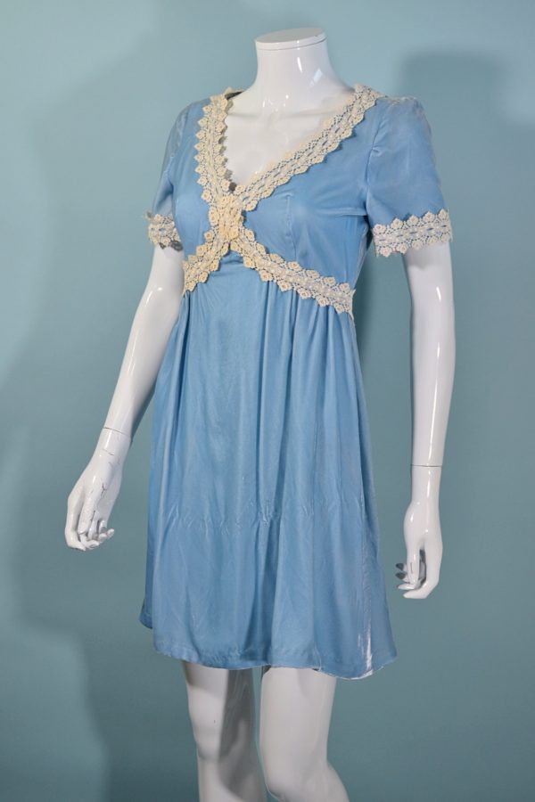 Vintage 1960s Baby Blue Velvet Lace MOD Dress S Online Sale