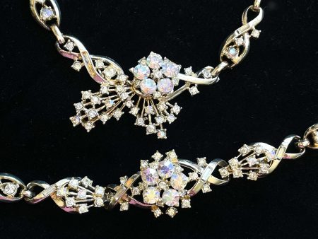 Vintage Aurora Borealis Rhinestone Demi Parure Necklace Bracelet Set, Missing 1 Stone on Sale