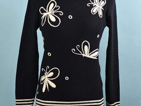 Vintage 60s Mod Hippie Butterfly Embroidered Pullover Sweater XS S Online