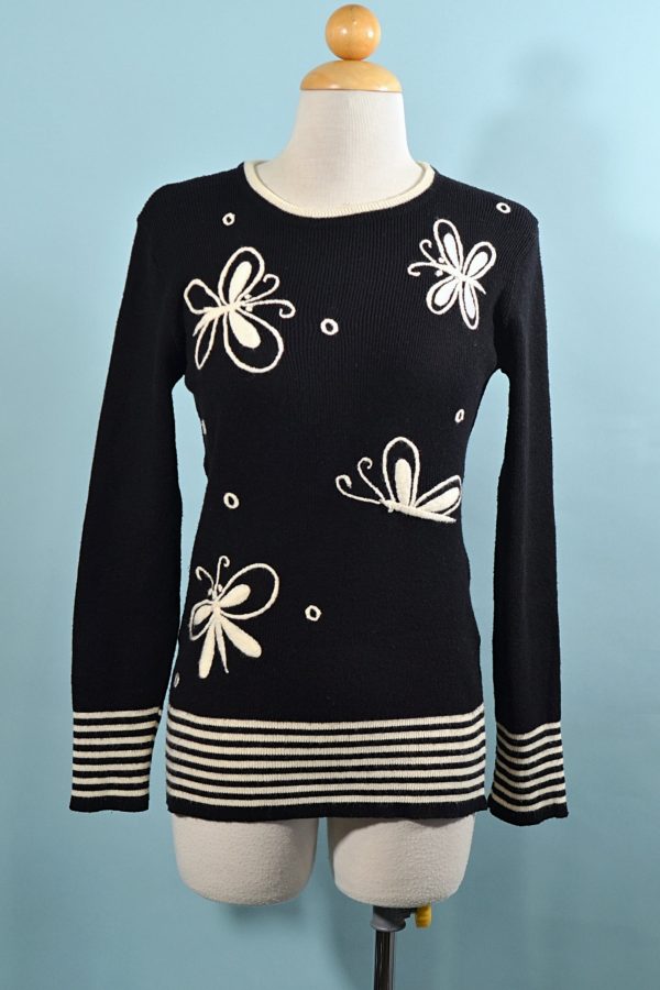 Vintage 60s Mod Hippie Butterfly Embroidered Pullover Sweater XS S Online