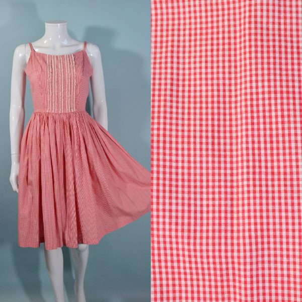 Vintage 60s Red Check + Lace Summer Day Dress XS Discount