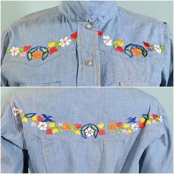 Vintage Embroidered Western Blouse, Hippie Snap Button Blouse Online now