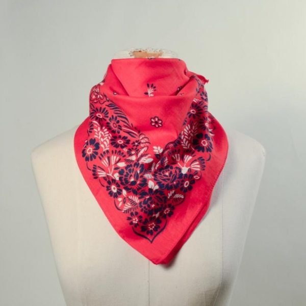 SOLD Vintage Red Blue Floral Print Bandana, Country Western Americana Neck Scarf NOS Online