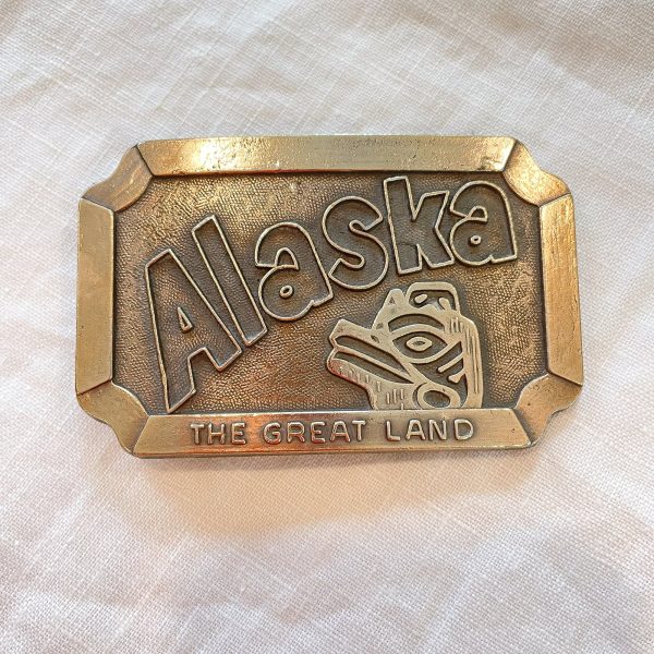 Vintage Alaska Brass Belt Buckle, The Great Land Discount