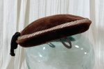 Vintage 50s Brown Velvet Hat w Trim & Bow S Online