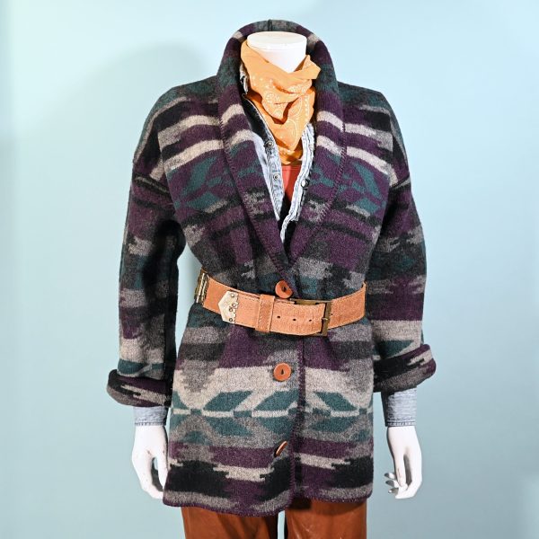 Vintage 80s Southwestern Wool Sweater Jacket, Western Cardigan Jacket S Cheap