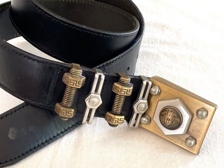 Vintage Versace Belt, Black Leather Medusa Bolts, GIANNI VERSACE 34 85 Online now