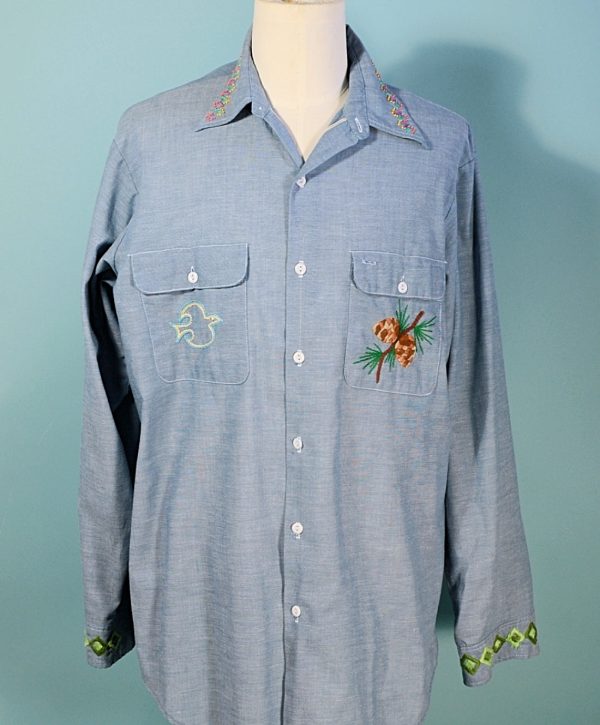 Vintage 60s 70s Embroidered Sunshine Hippie Shirt, Big Mac L XL For Discount