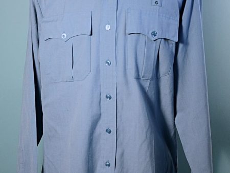 Vintage Blue Uniform Military Police Safari Style Shirt, Epaulets Costume Prop L XL Online Hot Sale