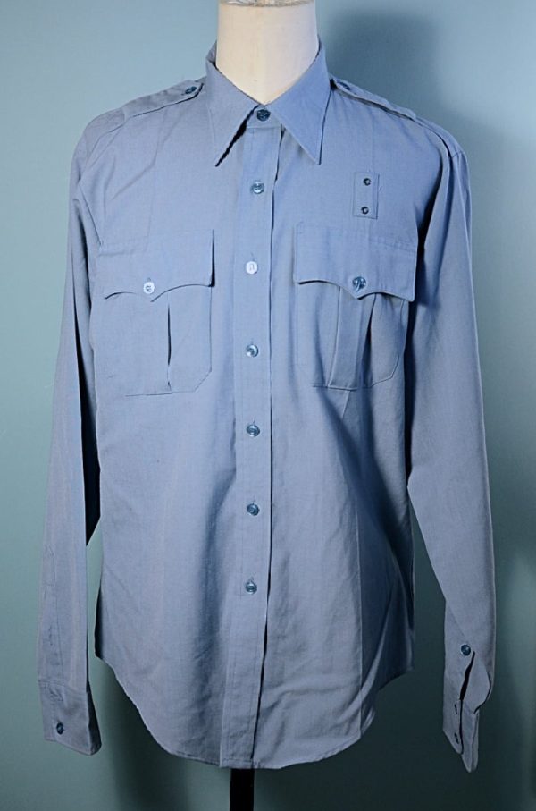 Vintage Blue Uniform Military Police Safari Style Shirt, Epaulets Costume Prop L XL Online Hot Sale