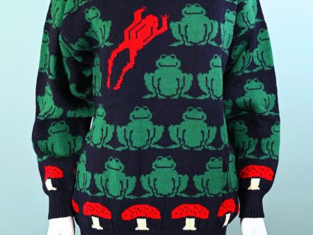 NOS Vintage Wool Pullover Sweater Frogs Mushrooms, James Pringle Scottish Fashions, Unworn w Original Tags Cheap