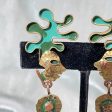 Vintage Casa Maya Maize God Drop Earrings, Brass Copper Enamel Screw Back Earrings For Cheap