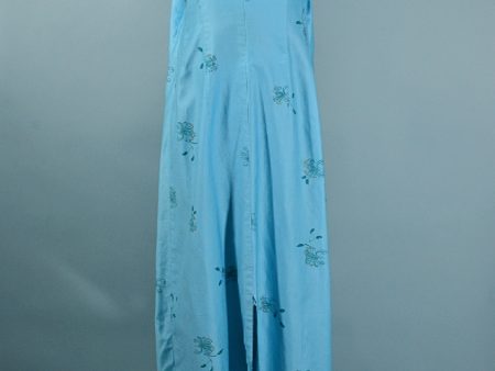 Vintage Beautiful Blue 50s Hawaiian Maxi Dress, Watteau Pleated Party Dress XXS Online now