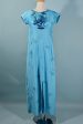 Vintage Beautiful Blue 50s Hawaiian Maxi Dress, Watteau Pleated Party Dress XXS Online now