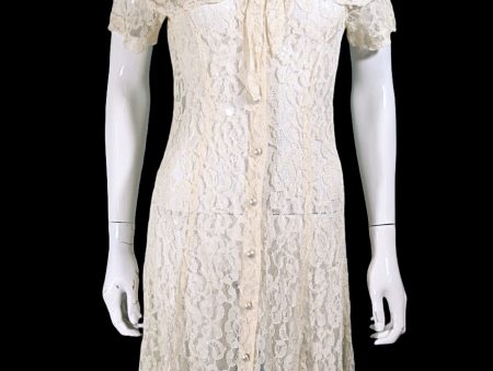 90s Sheer Lace Dress, Cream Cottagecore Grunge Dress M Sale