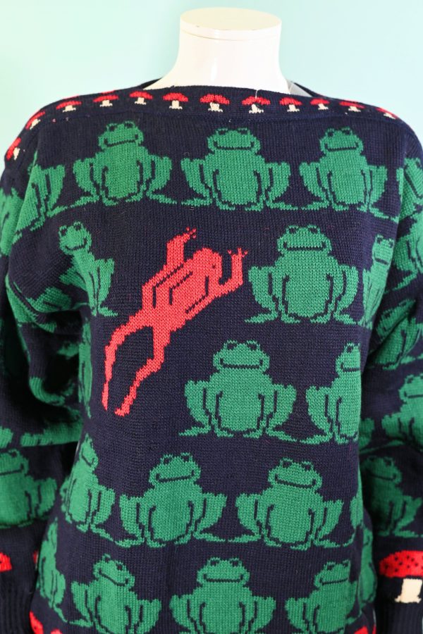 NOS Vintage Wool Pullover Sweater Frogs Mushrooms, James Pringle Scottish Fashions, Unworn w Original Tags Cheap