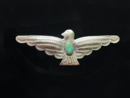 Vintage Sterling Silver Turquoise Thunderbird Brooch, Fred Harvey Era Pin For Cheap