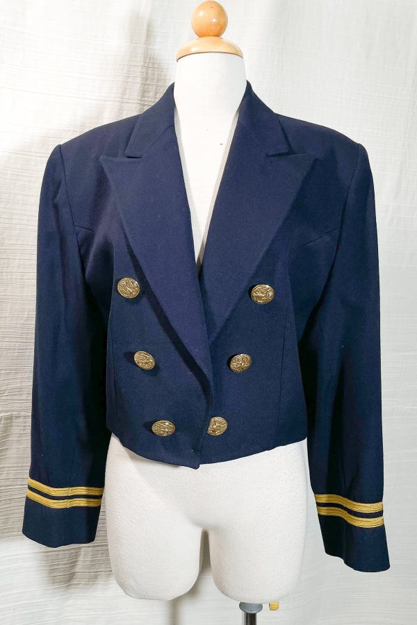 Vintage 80s Christian Dior Cropped Military Style Navy Blazer, Relaxed Fit 4 Online Sale