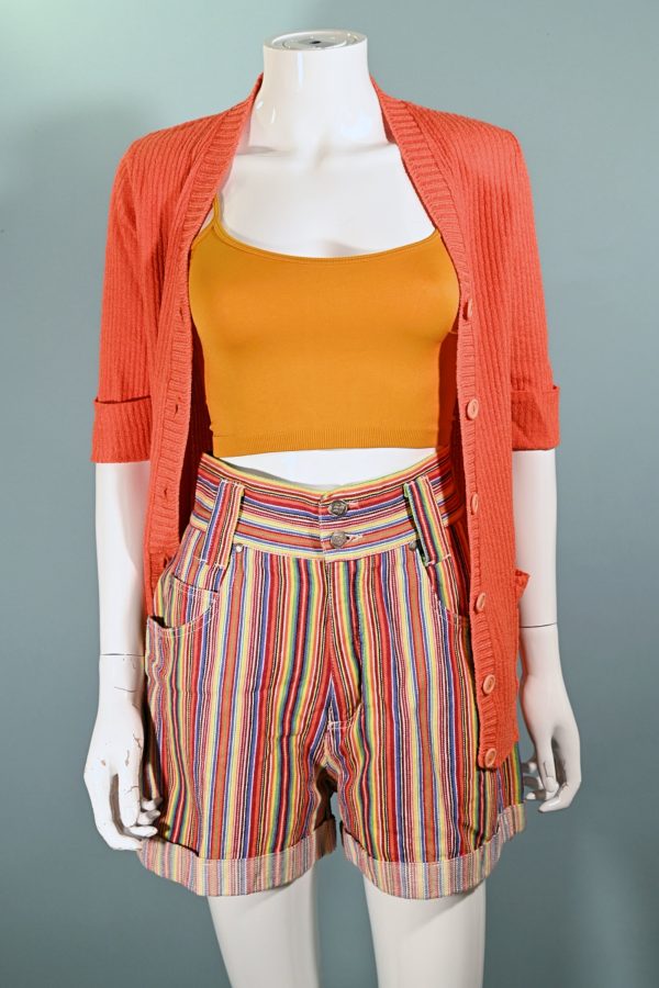 Vintage 60s Mod Orange V Neck Short Sleeve Long Top S on Sale