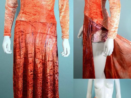 RARE Vintage 60s 70s Tie Dyed Velvet Maxi Dress + Hot Pants S XS on Sale