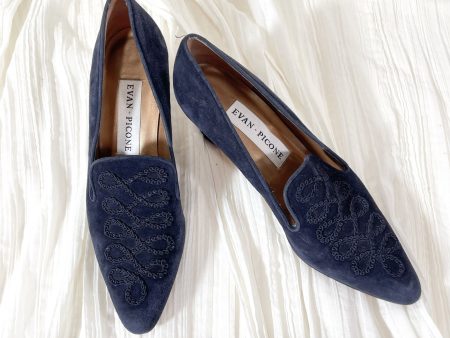 Evan Picone Navy Blue Suede Shoes, Cord Trim Louis Heel SZ 8.5 Sale