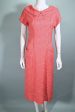 Vintage 50s Embroidered Coral Linen Dress, Peter Pan Collar Day Dress M Online Hot Sale