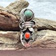 Vintage Navajo Native American Ring, Silver Turquoise Coral Signed JT Online now