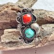 Vintage Native American Navajo Ring, Silver Turquoise Coral SZ 7 on Sale