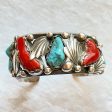 Dan Simplicio Vintage Sterling Turquoise Coral Statement Cuff Bracelet Hot on Sale